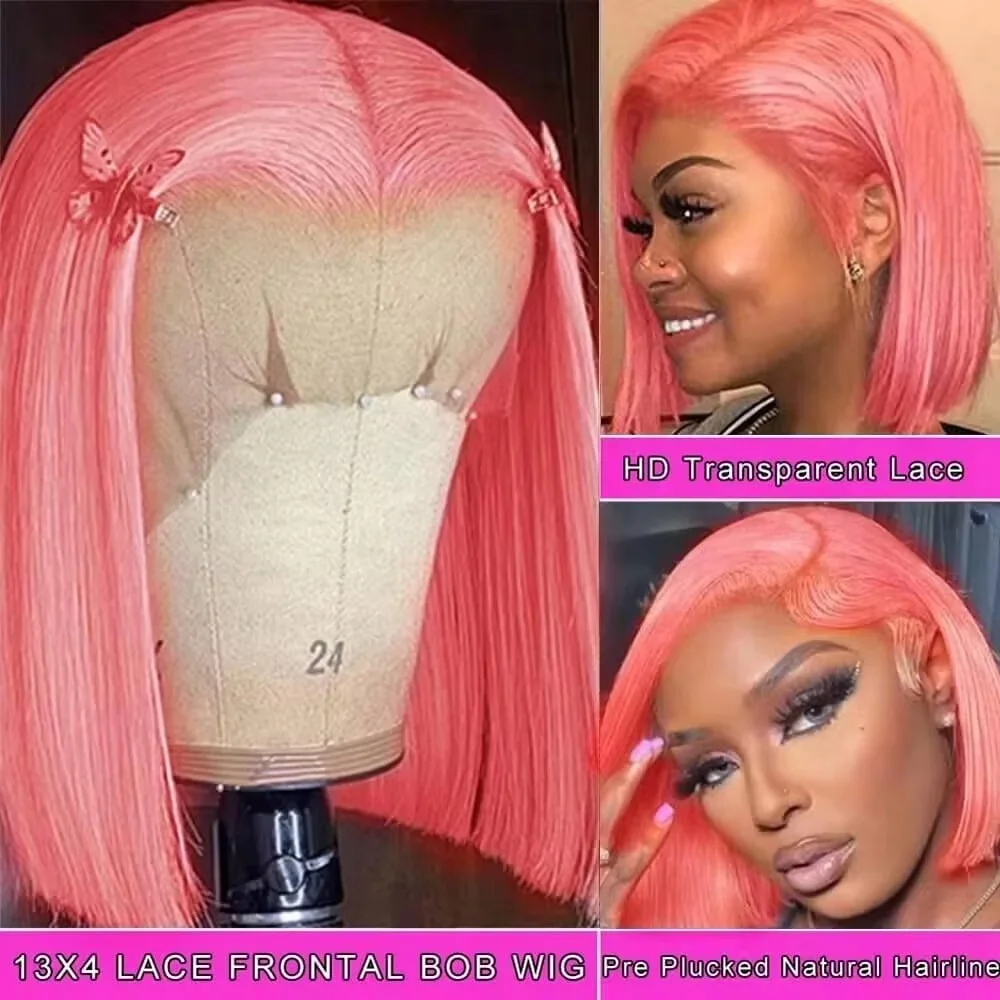 Glueless Wear And Go Human Hair Wig - Parrucca corta rosa da 10 pollici,